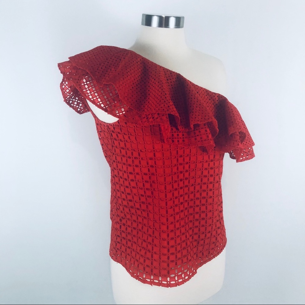 NWT J. Crew one shoulder eyelet  red top 00